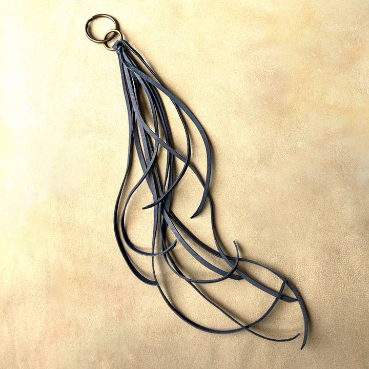 Porta-chaves em pele com borla - carvão, chaveiro, franja de bolsa por atacado de ASTALI