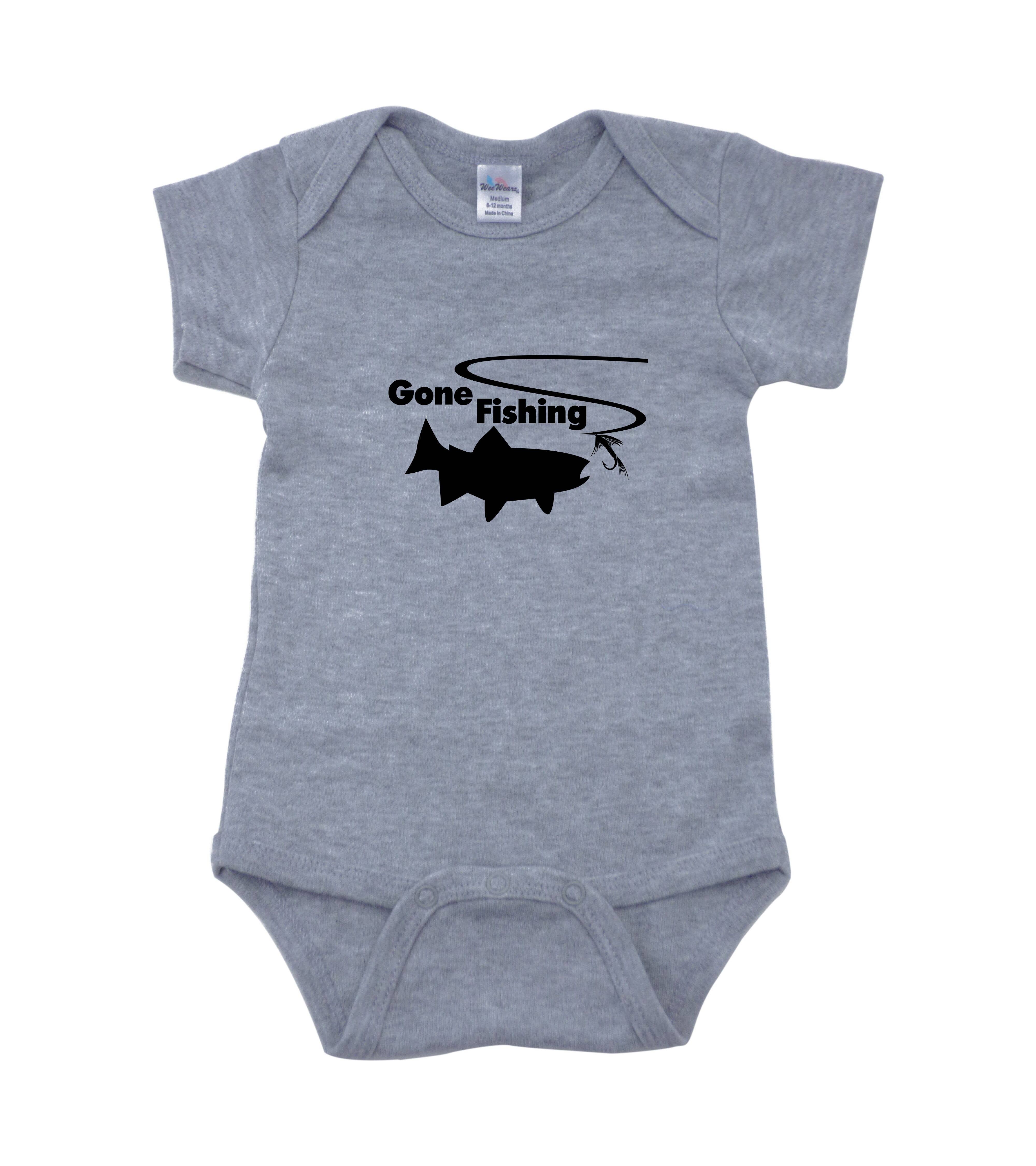 Outdoorable Apparel - Wholesale Bodysuit (Non-Footed) - Baby - Grey with Black Gone Fishing Onesie