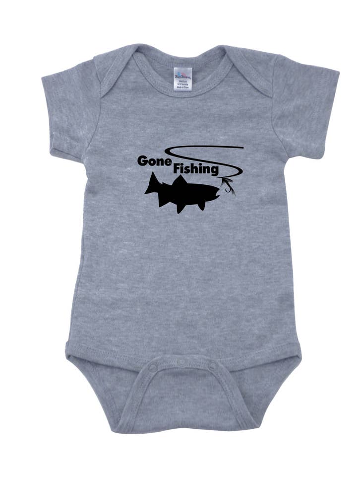 Outdoorable Apparel - Wholesale Bodysuit (Non-Footed) - Baby - Grey with Black Gone Fishing Onesie0