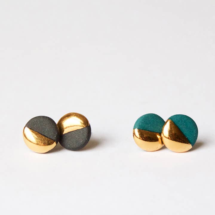 Mier Luo Porcelain Jewelry - Wholesale Stud/Post Earrings - Large Gold Dipped Flat Circle Studs