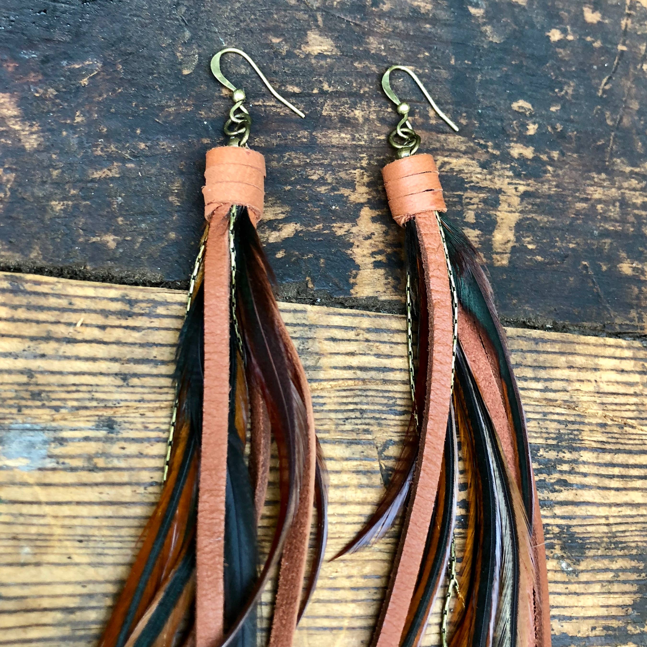 ASTALI - Wholesale Tassel Earrings - Pirate Feather Earrings - Fawn & Rust, Boho Western Style3
