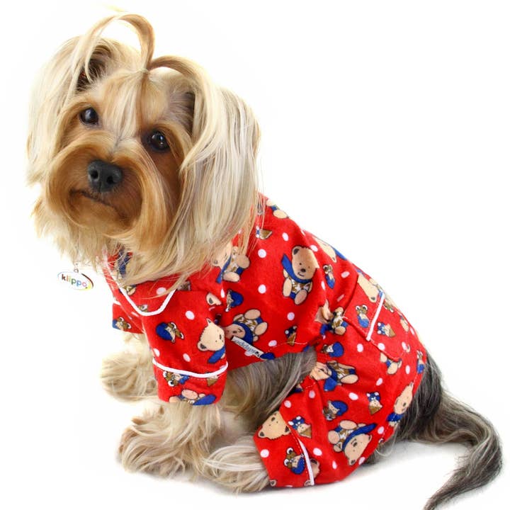 Ours d'hiver en pyjama en flanelle écharpe bleue pour la vente par Klippo Pet