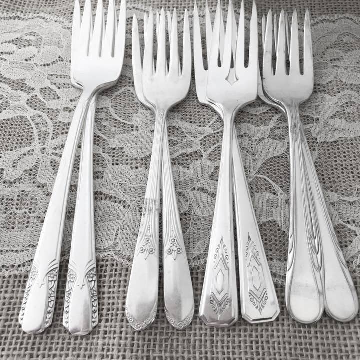 Lorelei Vella - Vente Fourchette - Mr et Mme Love Birds, fourchettes à salade vintage argentées2