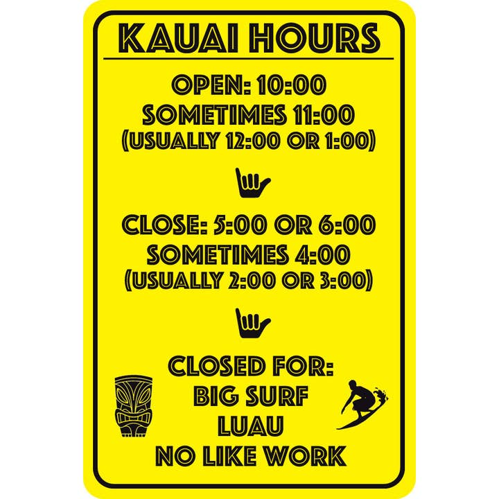 WHIRLED PLANET - Wholesale Sign - 12" x 18" Hawaii Hours Metal Sign