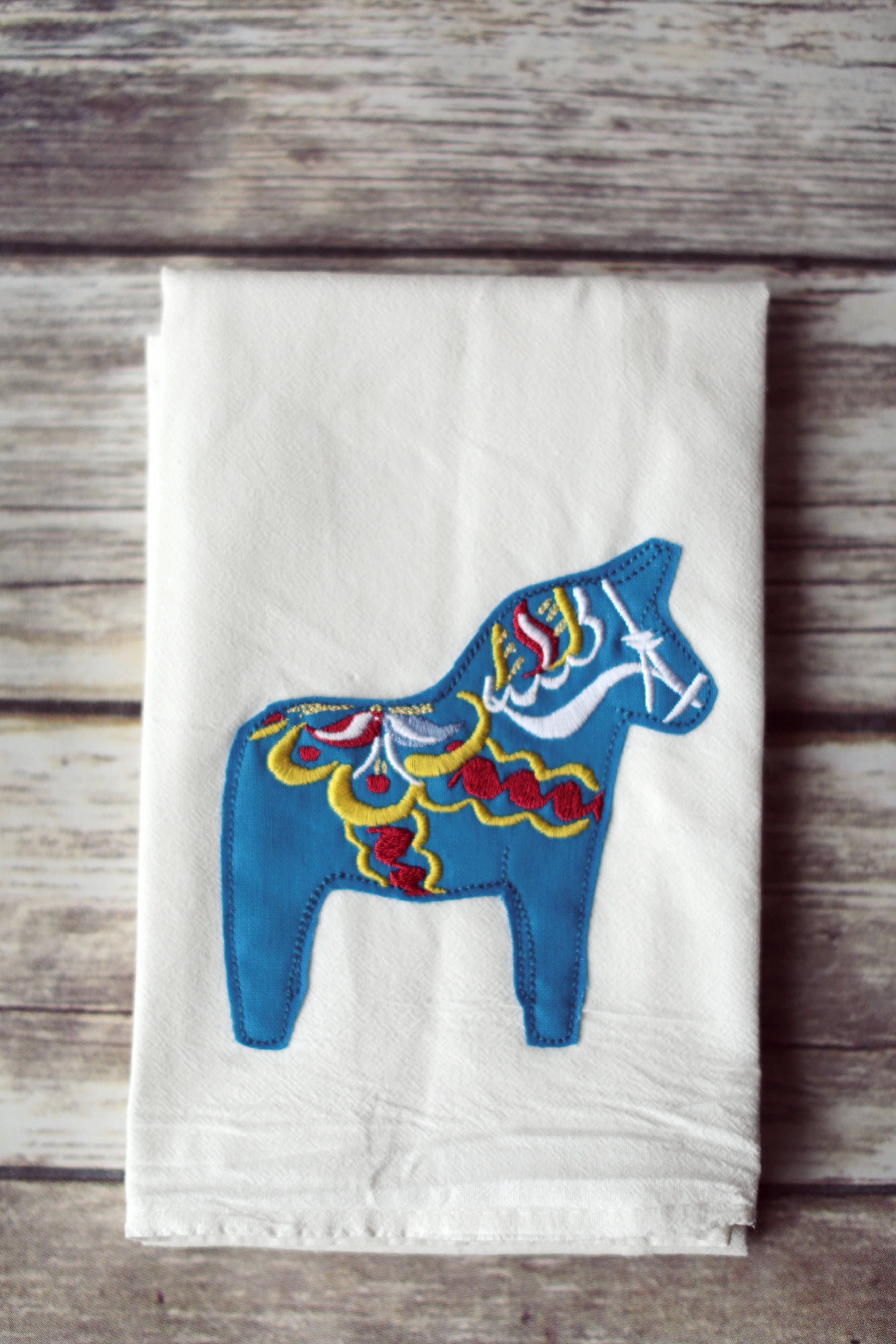 SewMuchMoreStore - Wholesale Tea Towel - Dala Horse Tea Towel, Embroidered Floursack Towel7
