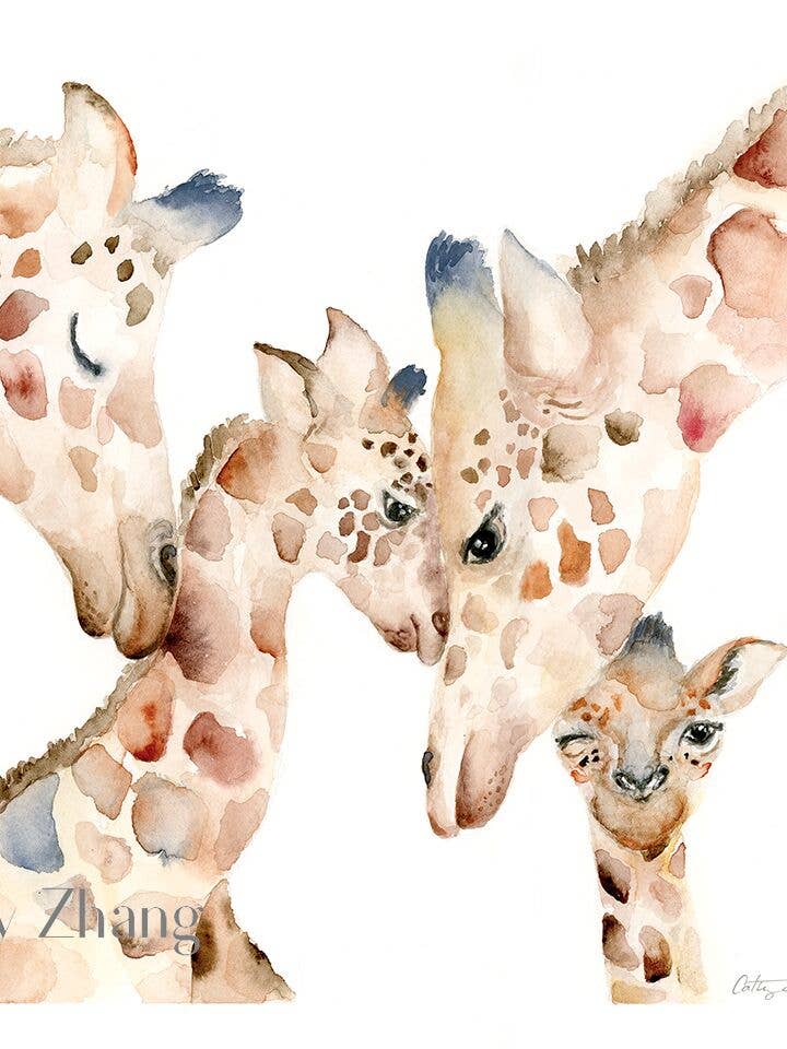 Giraffe Familie Aquarell Kunstdruck für den Großhandel von Easy Sunday Club