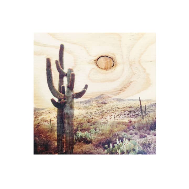 Lancaster Wood Prints - Wholesale Art Print - 3x3 Cactus Couple Wood Print