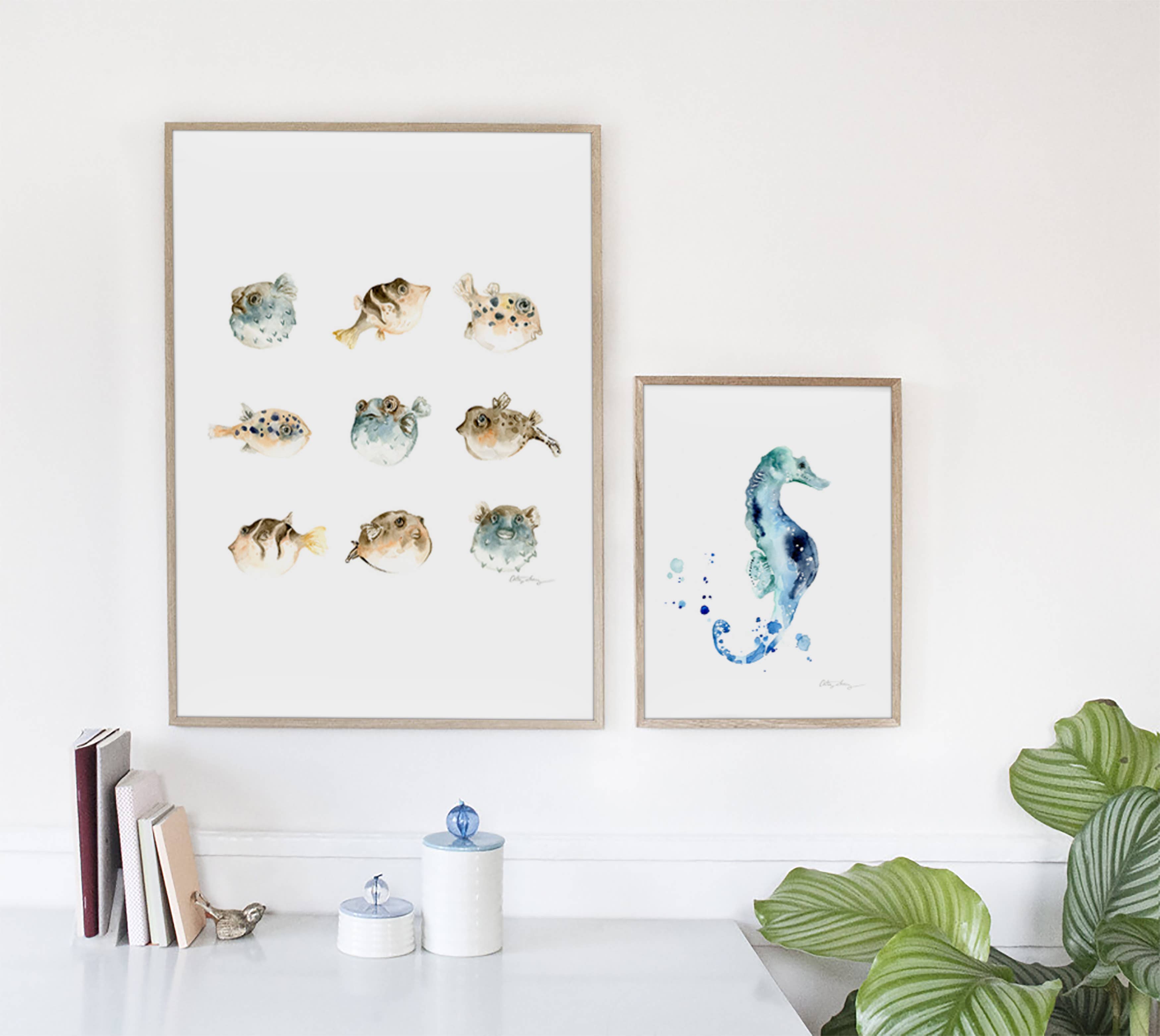 Easy Sunday Club - Wholesale Art Print - Teal Seahorse Watercolor Art Print2