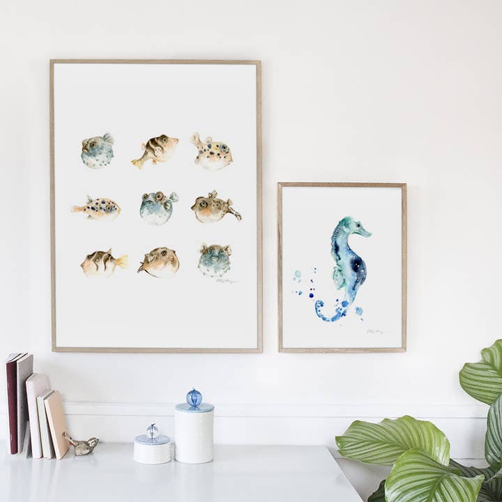 Easy Sunday Club - Wholesale Art Print - Teal Seahorse Watercolor Art Print2