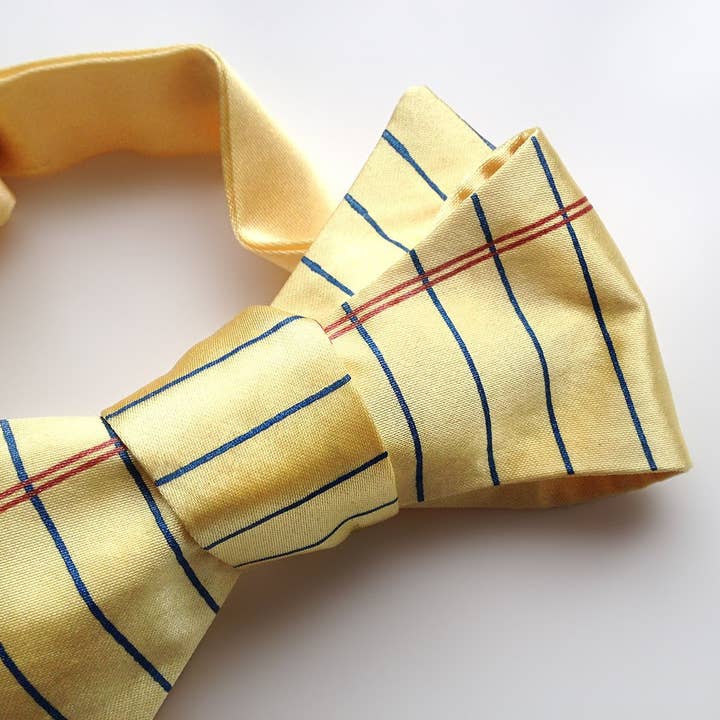 College Ruled Bow Tie. Lined Paper Bowtie for wholesale by Cyberoptix Tie Lab