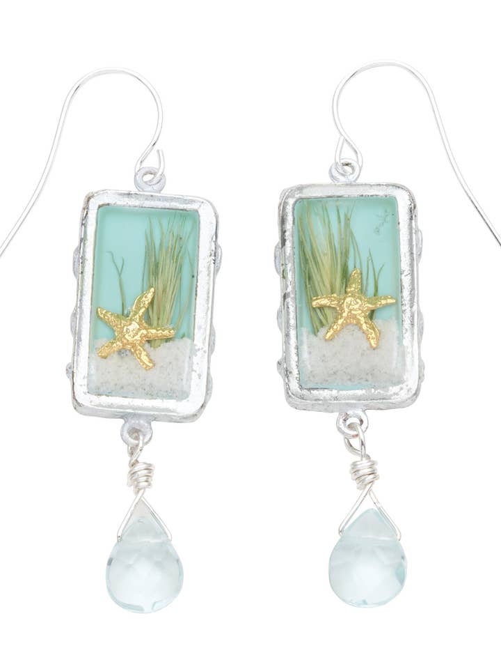 Boucles d'Oreilles Rectangle Argent Dune de Sable pour la vente par Shari Dixon