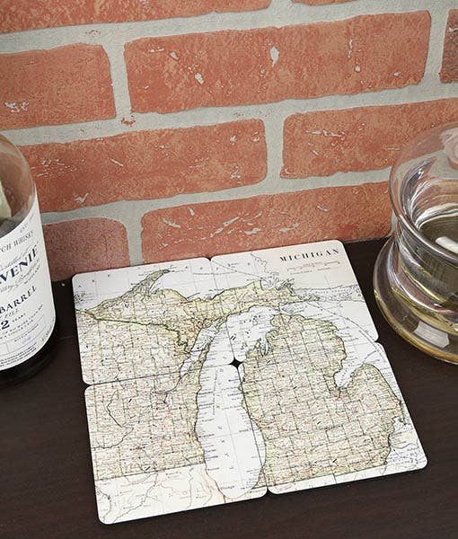 Torched Products - Wholesale Coasters - State Old World Map Coasters - Set of 4 Wood Coasters50