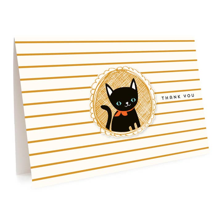Black Cat Thank You Cards, Box of 6Black Cat Thank You Card - Halloween for wholesale by Night Owl Paper Goods