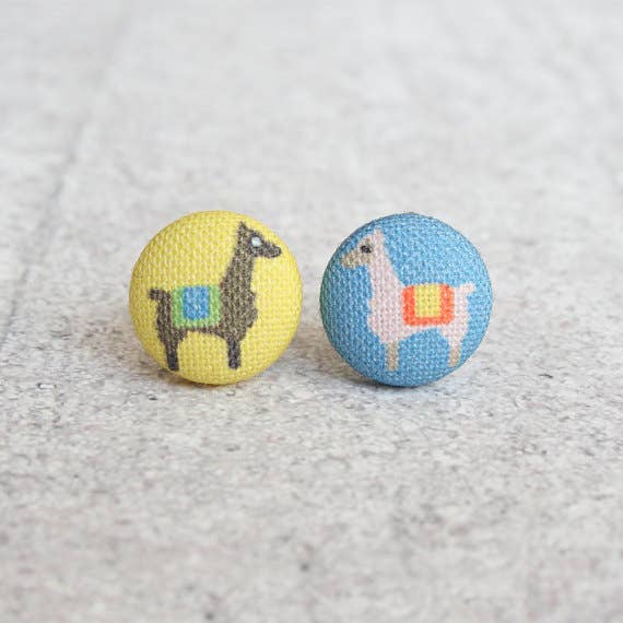 Rachel O's - Wholesale Stud/Post Earrings - Llamas Fabric Button Earrings