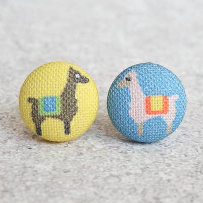 Rachel O's - Wholesale Stud/Post Earrings - Llamas Fabric Button Earrings