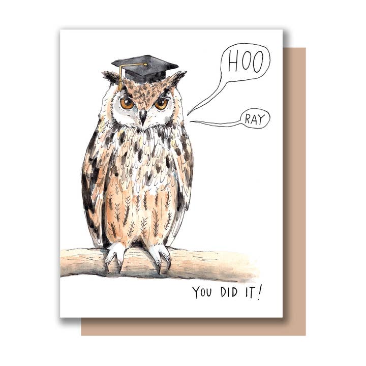 Carte de fin d'études Grad Owl Hooray You Did It pour la vente par Paper Wilderness