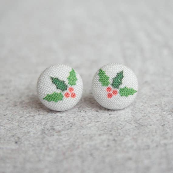 Holly Fabric Button Earrings for wholesale by Rachel O's