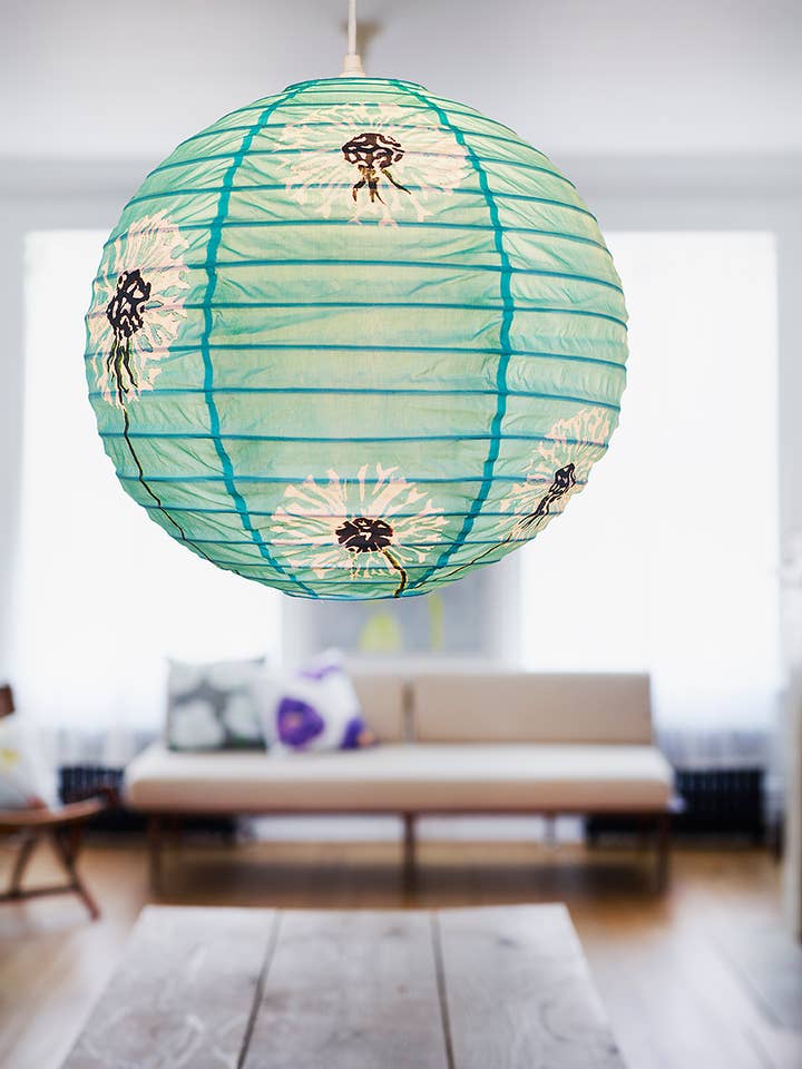 Dandelions on Aqua Lantern for wholesale by India & Purry by Jessica Hollander
