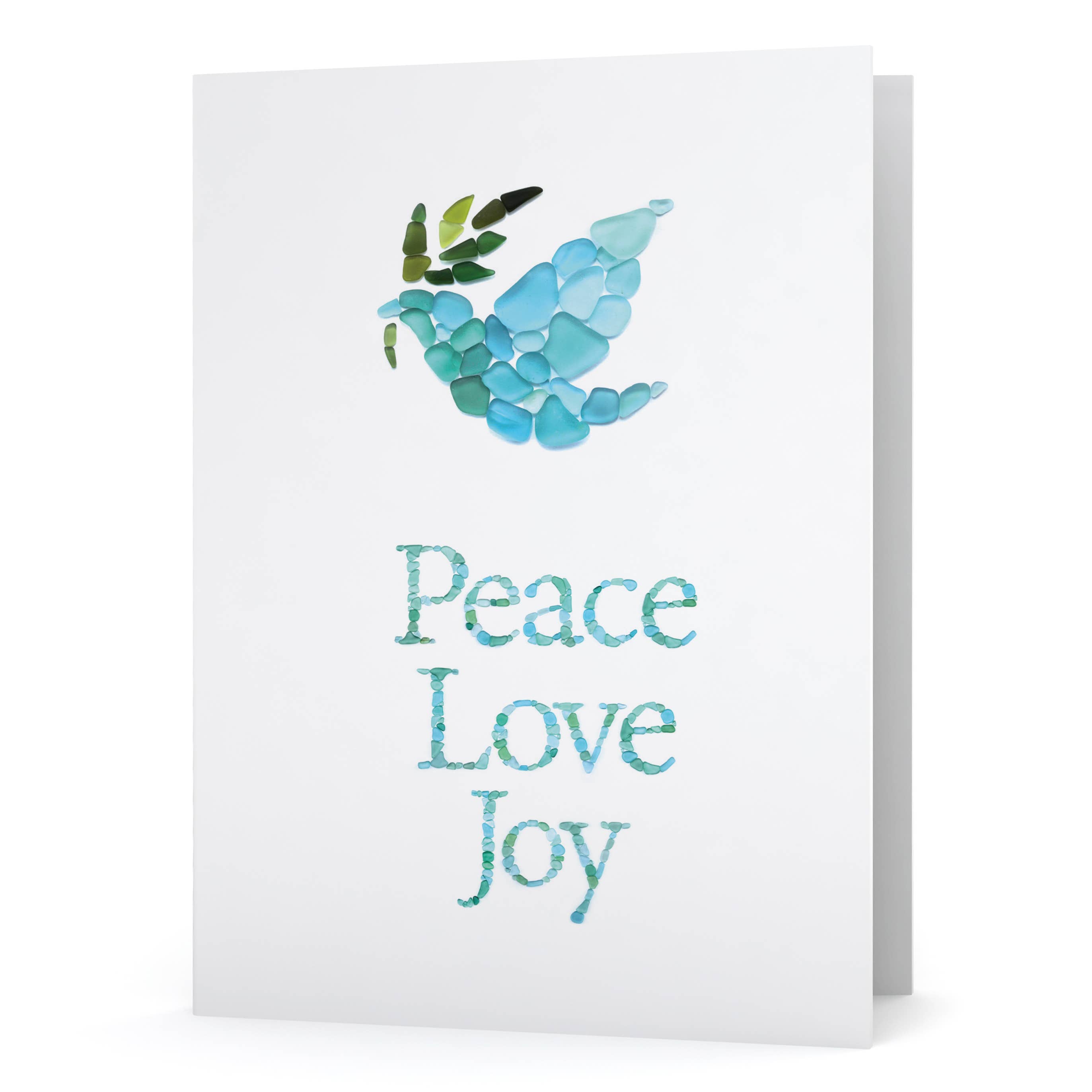 Beachcombing / Etched by the Sea - Wholesale Season's Greetings Card - Sea Glass Dove "Peace Love Joy" Holiday Card0