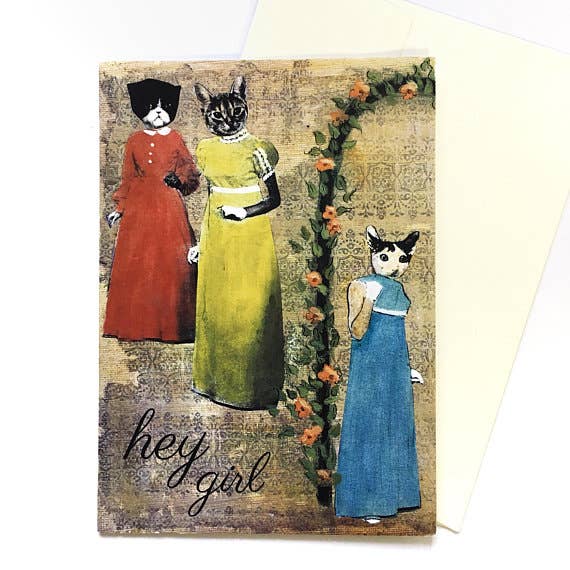 Sassy Cats "Hey Girl" Greeting Card for wholesale by Pergamo Paper Goods