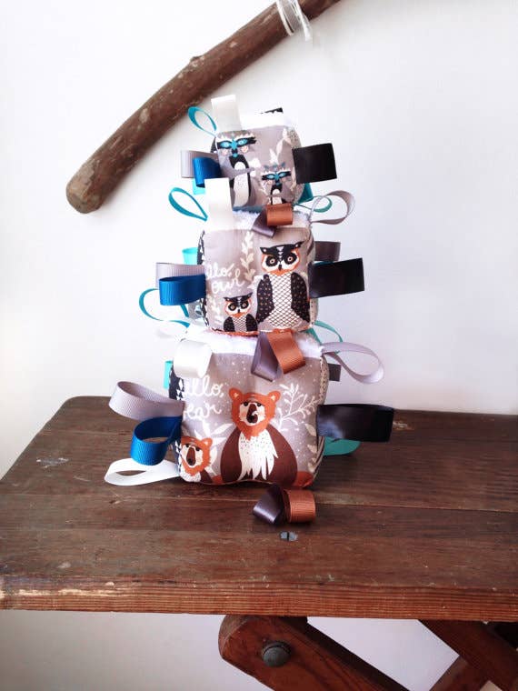Bear Other Woodland Fabric Baby Taggie Block Toy Gift for wholesale by The Bird & Elephant