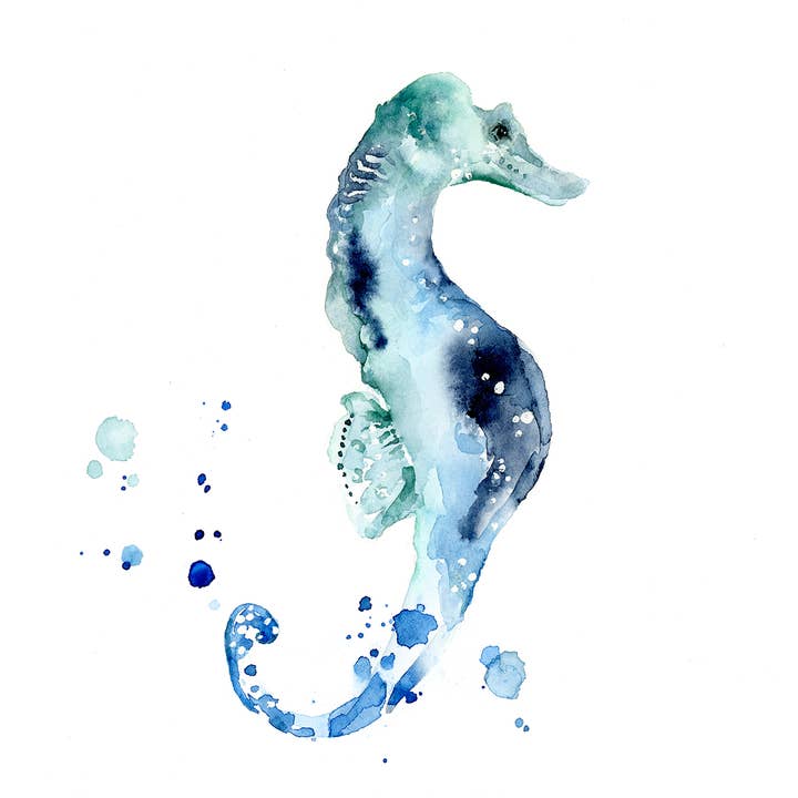 Easy Sunday Club - Wholesale Art Print - Teal Seahorse Watercolor Art Print
