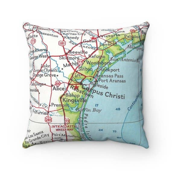 Daisy Mae Designs - Wholesale Throw/Decorative Pillow - Corpus Christi Texas Map Throw Pillow Decorative Pillow0
