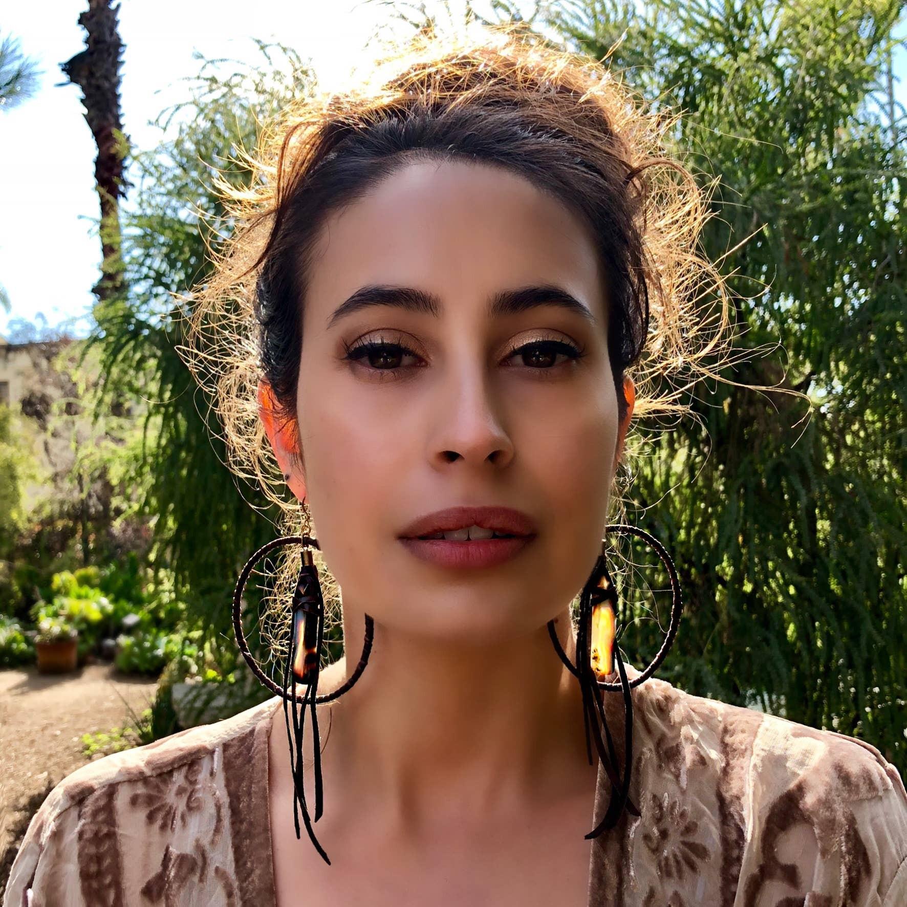 ASTALI - Wholesale Dangle Earrings - Leather Hoops - Agate & Chocolate, Leather & Stone Earrings6