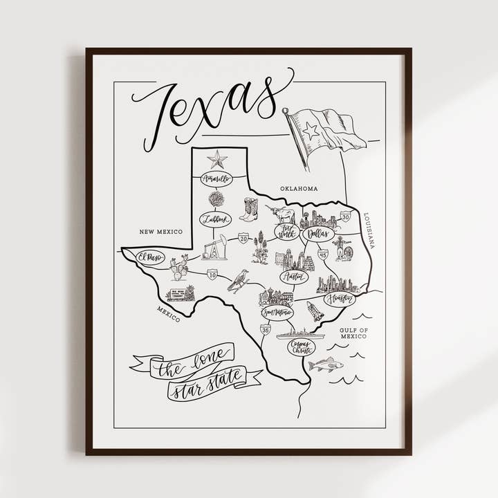 State of Texas Map Print for wholesale by Worthwrite Goods