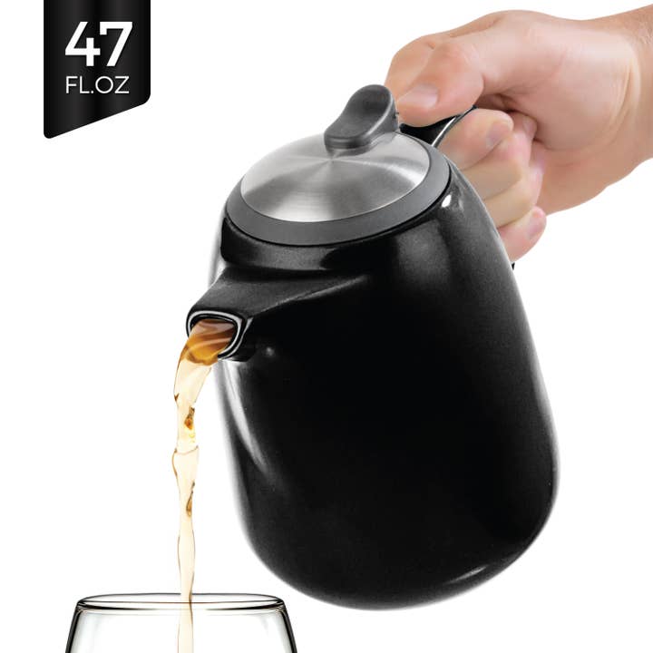 TEALYRA / LUXBE - Wholesale Tea Pot - Daze Black Large Ceramic Teapot With Infuser 47 oz