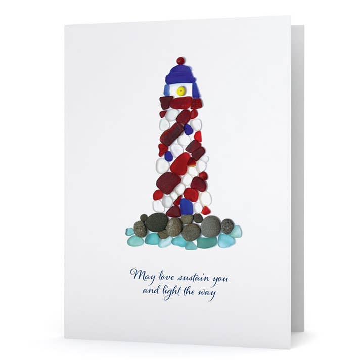 Sea Glass Lighthouse Sympathy Card "May Love Sustain You..." for wholesale by Beachcombing / Etched by the Sea