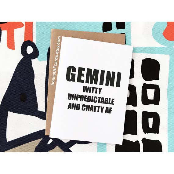 Gemini Zodiac Sign Card for wholesale by Honest AF Cards