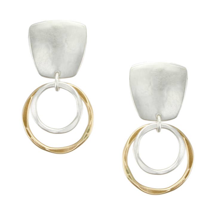 Taps toelopend vierkant met oorbel met twee gelaagde ringen voor wholesale door Marjorie Baer