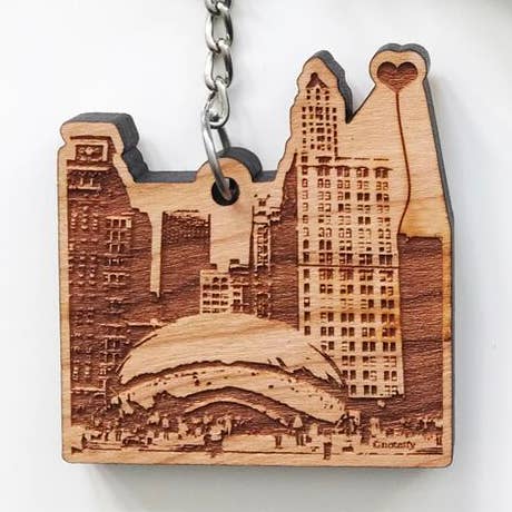 Chicago Bean Wooden Key Chain for wholesale by noteify