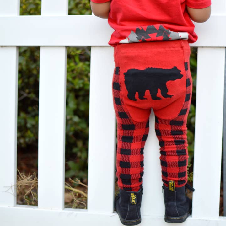 Doodle Pants – wholesale Modeleggings – Barn – Svart Björn Pläd Baby och Småbarn Leggings