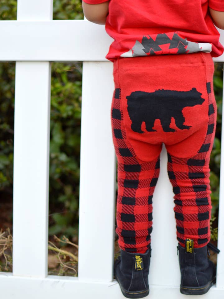 Sort bjørn plaid baby og småbørn leggings for engroshandel hos Doodle Pants
