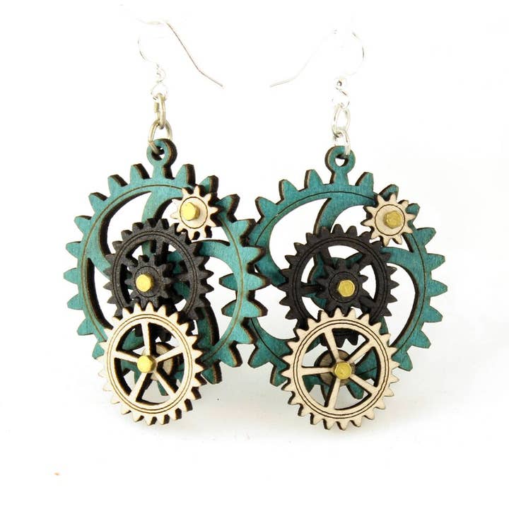 Boucles d'oreilles Kinetic Gear 3E pour la vente par Green Tree Jewelry