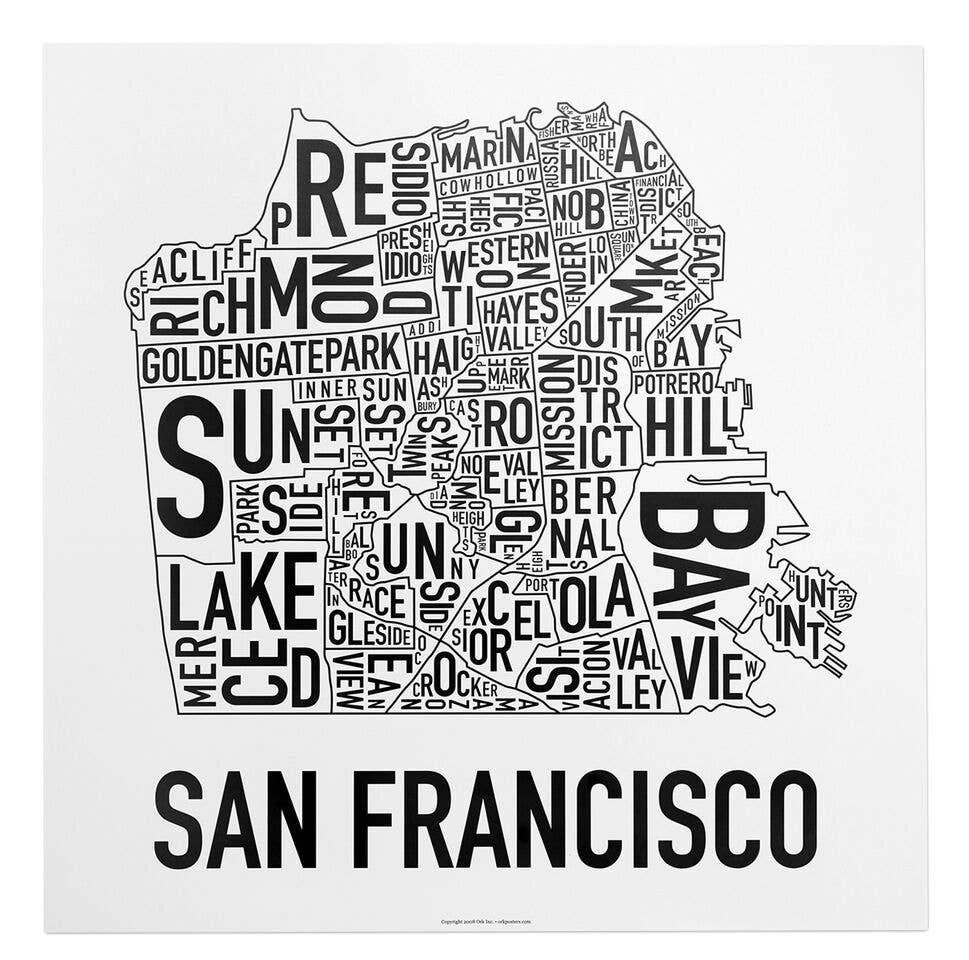 Ork Posters - Wholesale Poster - 18" x 18" San Francisco Neighborhood Map Poster0