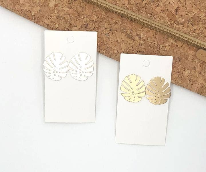 Baubles by B - Wholesale Stud/Post Earrings - Gold Monstera Leaf Beach Stud Earrings2