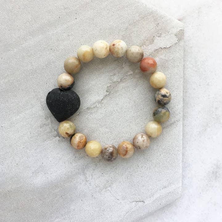 Large Heart Lava Aromatherapy Bracelet for wholesale by Blue Raven Handcrafted