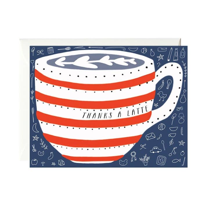 Thanks a Latte Thank You Card for wholesale by Paula & Waffle