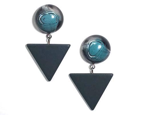 Leetie Lovendale - Wholesale Dangle Earrings - Blue Black & Grey Marble Statement Triangle Drop Earrings