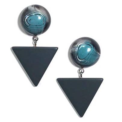Leetie Lovendale - Wholesale Dangle Earrings - Blue Black & Grey Marble Statement Triangle Drop Earrings0