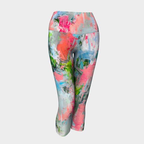 Pink and Orange Splash Capris for wholesale by EmBellish Active