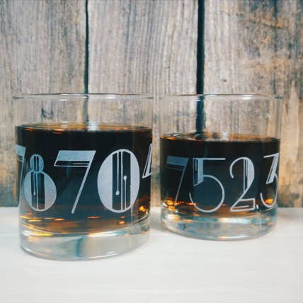 Monster Dance Designs - Wholesale Cocktail/Liquor Glass - Personalized Area Zip Code Etched Whiskey Glass, Art Deco3
