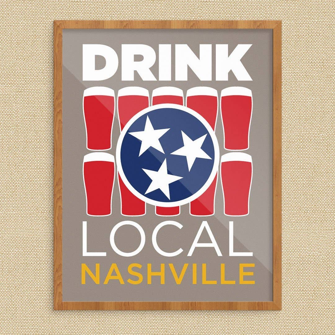 Fridgedoor - Wholesale Art Print - 11'' x 14'' Drink Local Glasses Nashville Print0