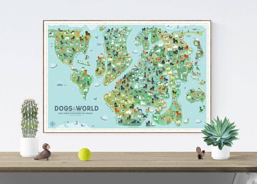 Lili Chin Art - Wholesale Poster - 36'' x 24'' Dogs of the World Map Poster5