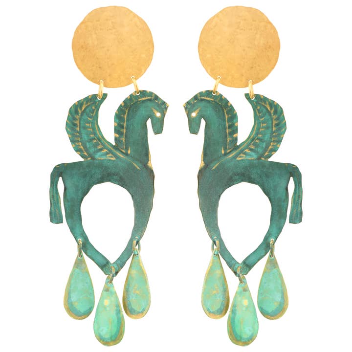 Hellenistic Pegasus Winged Horse Earrings for wholesale by We Dream in Colour