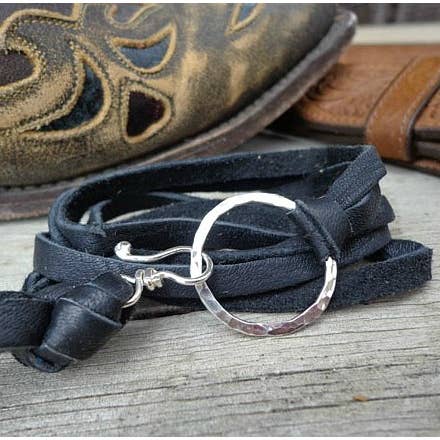 Round Up Sterling Silver Circle Wrap Bracelet - Black Leathe for wholesale by Simply Sterling Designs