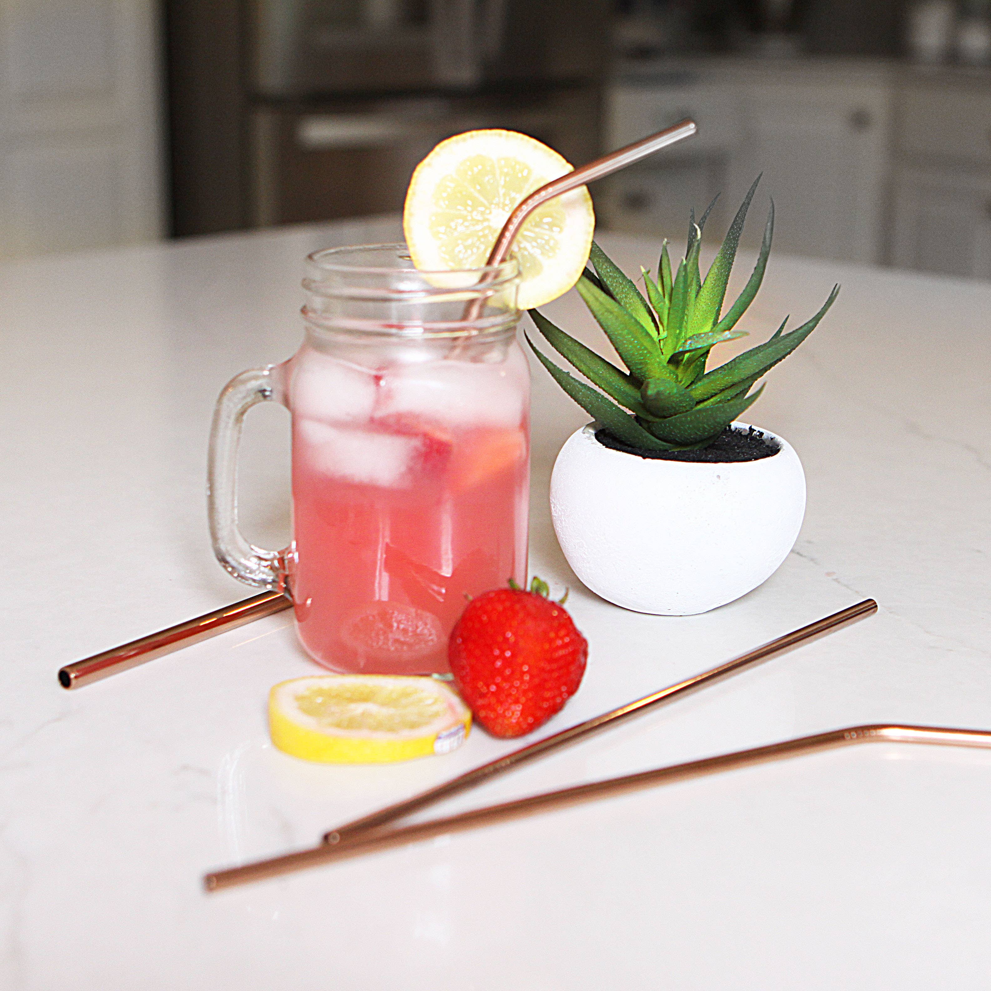 Last Straw - Wholesale Drinking Straw - Rose Gold Stainless Steel Metal Straw Set3